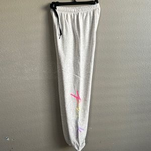 VS Pink rainbow logo sweatpants light gray